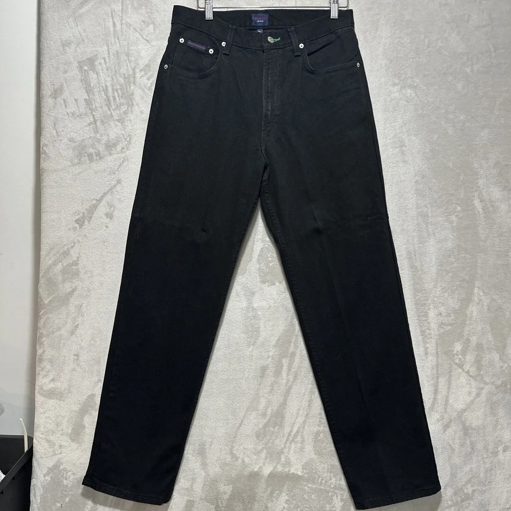 Vintage Tommy Hilfiger Freedom Black Denim Jeans Men's 32X32 Tapered Baggy 90's